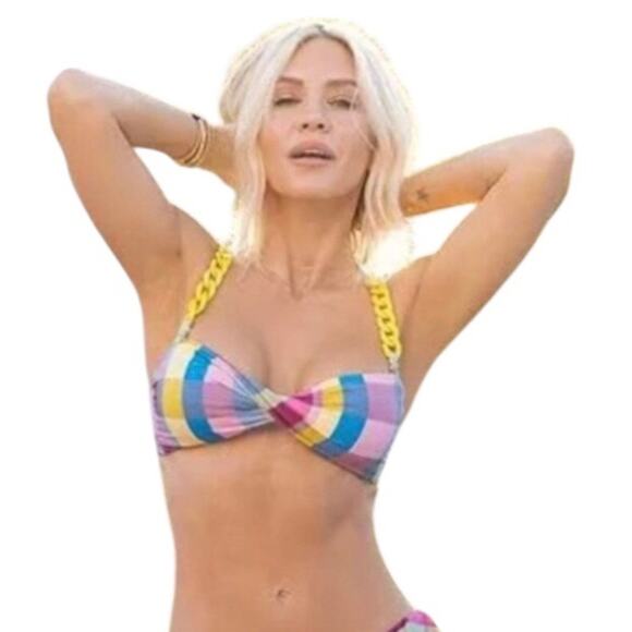 Gianni Bini x Jess Southern Garden Plaid Twist Bandeau Bikini Top Multicolor XS - Picture 1 of 15